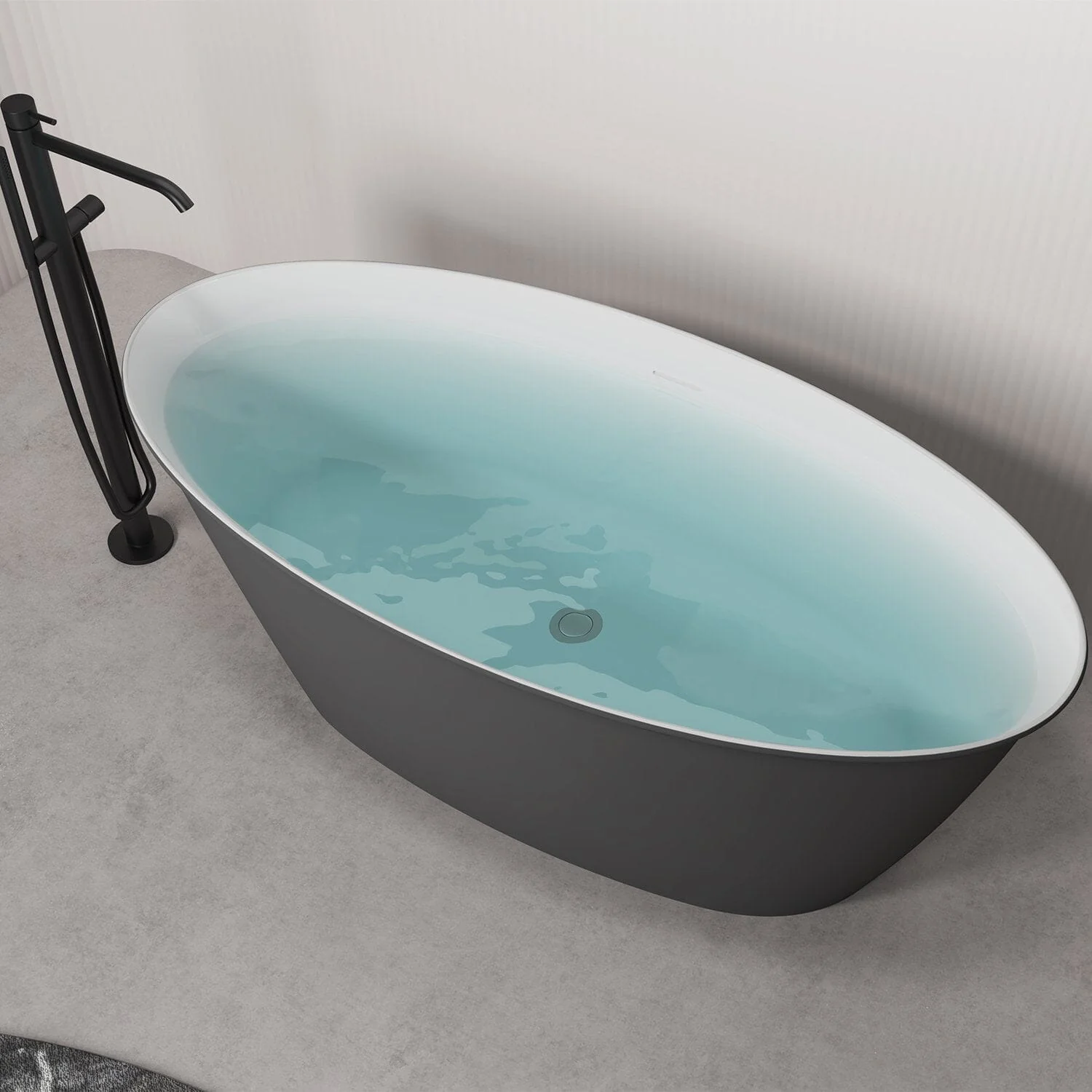 59'' Acrylic Flatbottom Double Slipper Oval Bathtub with Polished Chrome Drain Freestanding Soaking Tub in Gray - Image 4