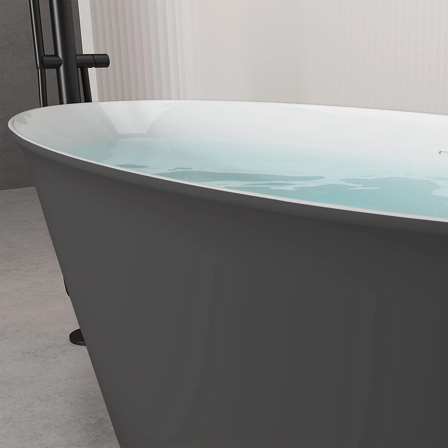 59'' Acrylic Flatbottom Double Slipper Oval Bathtub with Polished Chrome Drain Freestanding Soaking Tub in Gray - Image 6