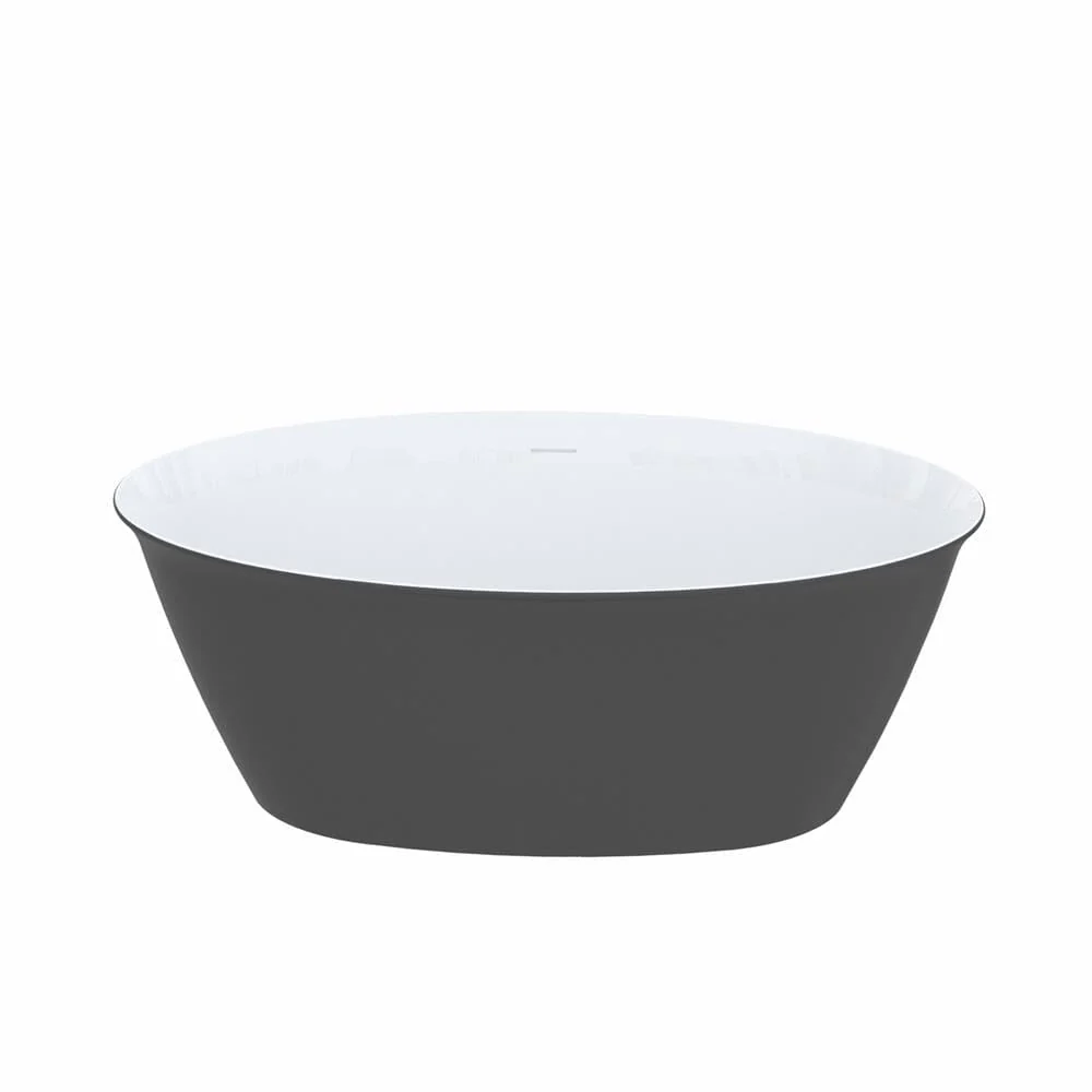 59'' Acrylic Flatbottom Double Slipper Oval Bathtub with Polished Chrome Drain Freestanding Soaking Tub in Gray - Image 7