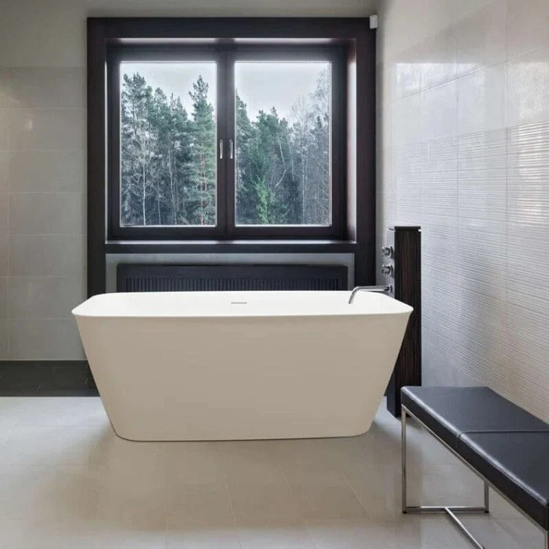 59'' Acrylic Flatbottom Tub Rectangular Center Drain Freestanding Soaking Bathtub - Image 16