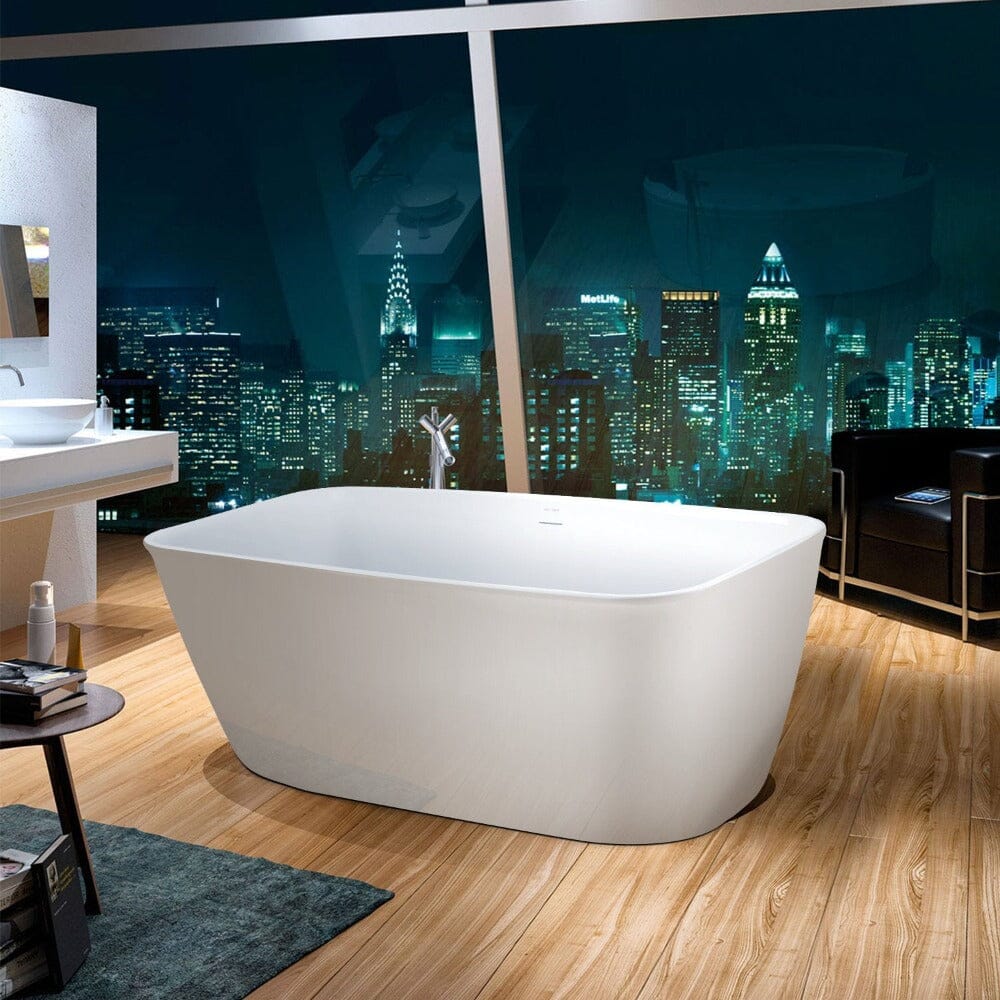 59'' Acrylic Flatbottom Tub Rectangular Center Drain Freestanding Soaking Bathtub - Image 17
