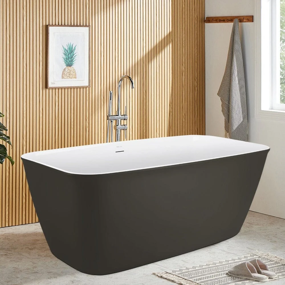 59'' Acrylic Flatbottom Tub Rectangular Center Drain Freestanding Soaking Bathtub - Image 19