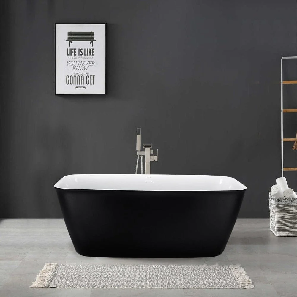 59'' Acrylic Flatbottom Tub Rectangular Center Drain Freestanding Soaking Bathtub - Image 22