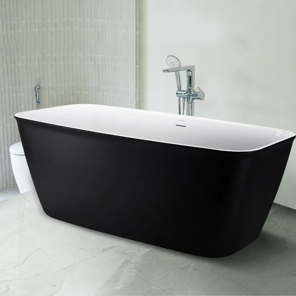 59'' Acrylic Flatbottom Tub Rectangular Center Drain Freestanding Soaking Bathtub - Image 23