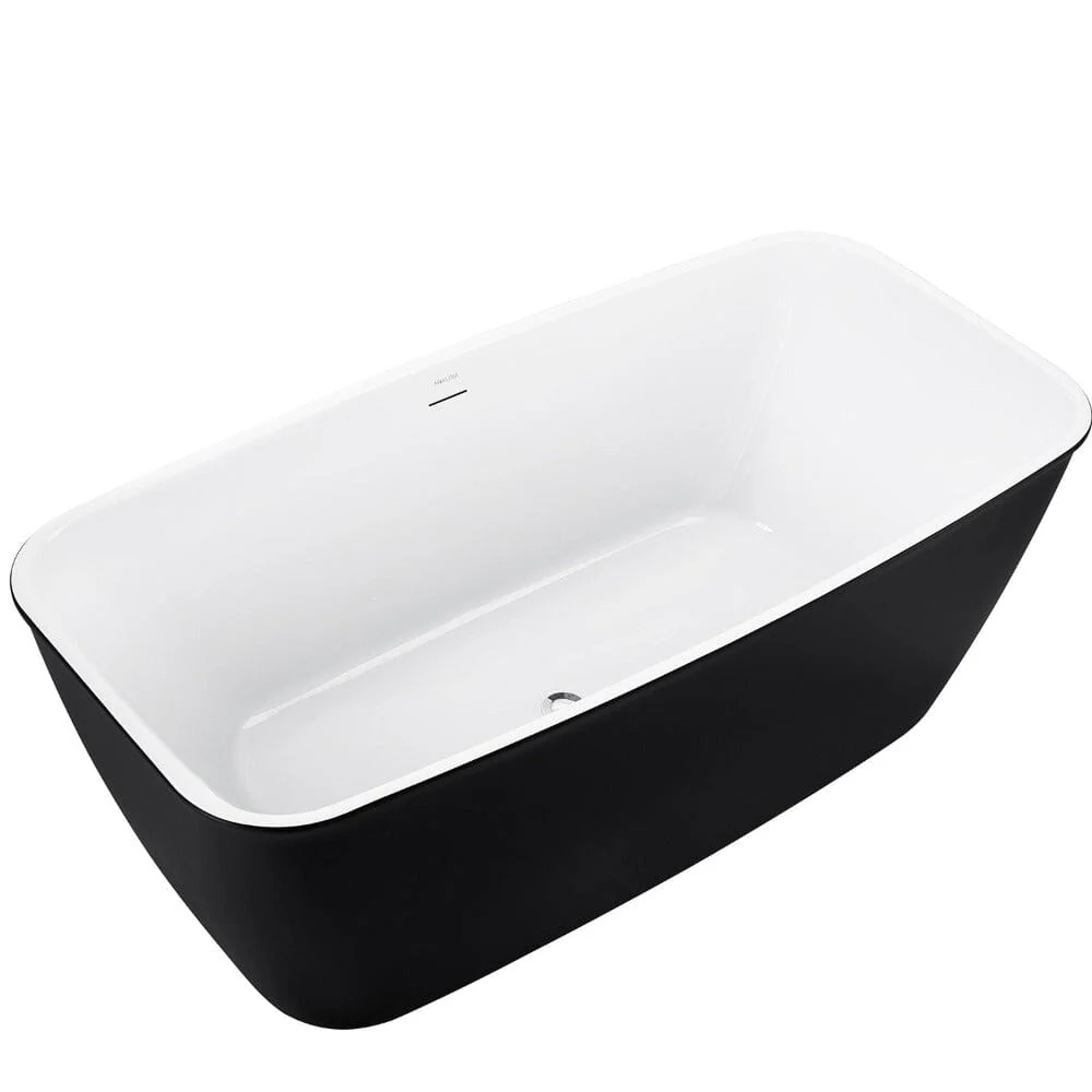 59'' Acrylic Flatbottom Tub Rectangular Center Drain Freestanding Soaking Bathtub - Image 25