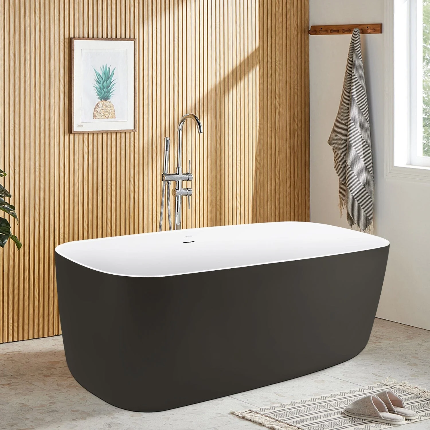 Mokleba 59" Acrylic Freestanding Flatbottom Modern Rectangular Soaking Bathtub - Image 17