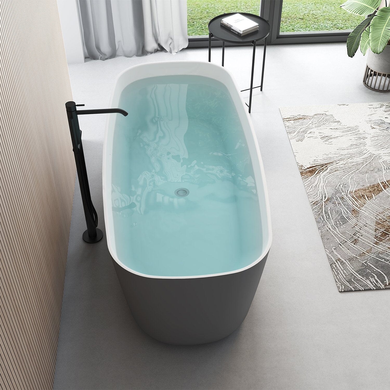 Mokleba 59" Acrylic Freestanding Flatbottom Modern Rectangular Soaking Bathtub - Image 19
