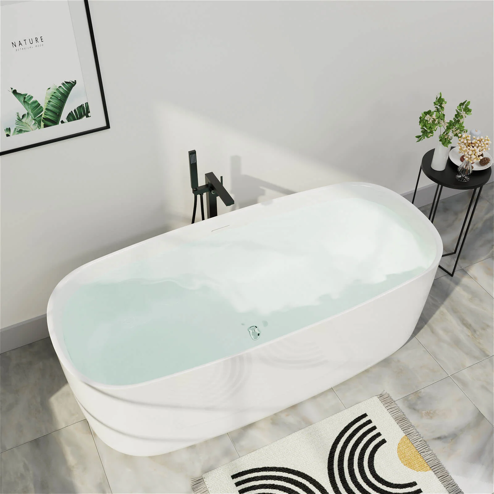 Mokleba 59" Acrylic Freestanding Flatbottom Modern Rectangular Soaking Bathtub - Image 3