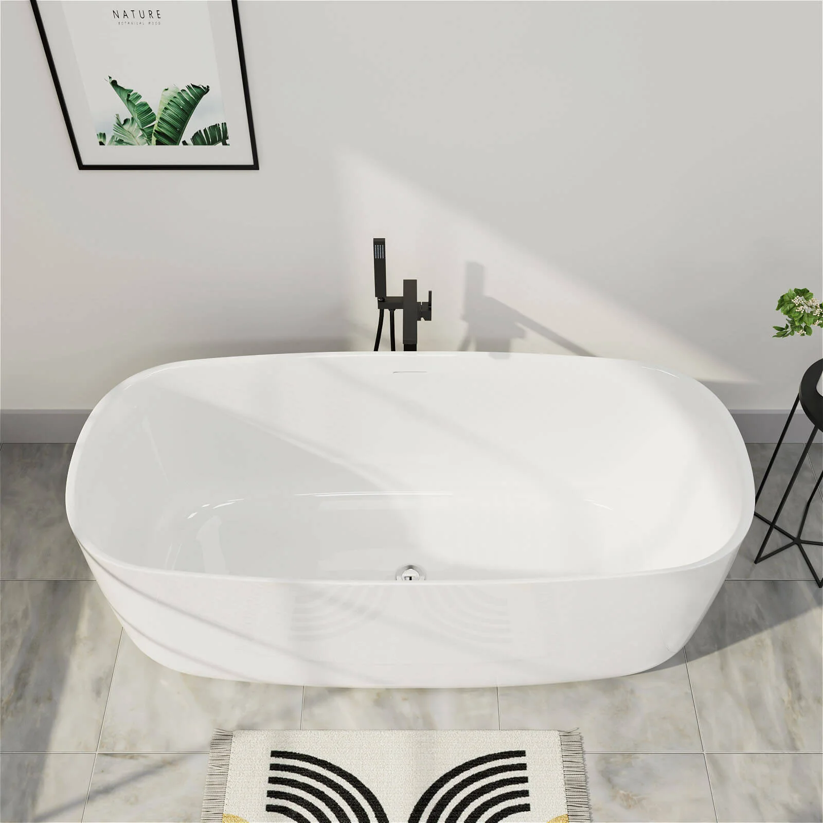 Mokleba 59" Acrylic Freestanding Flatbottom Modern Rectangular Soaking Bathtub - Image 4