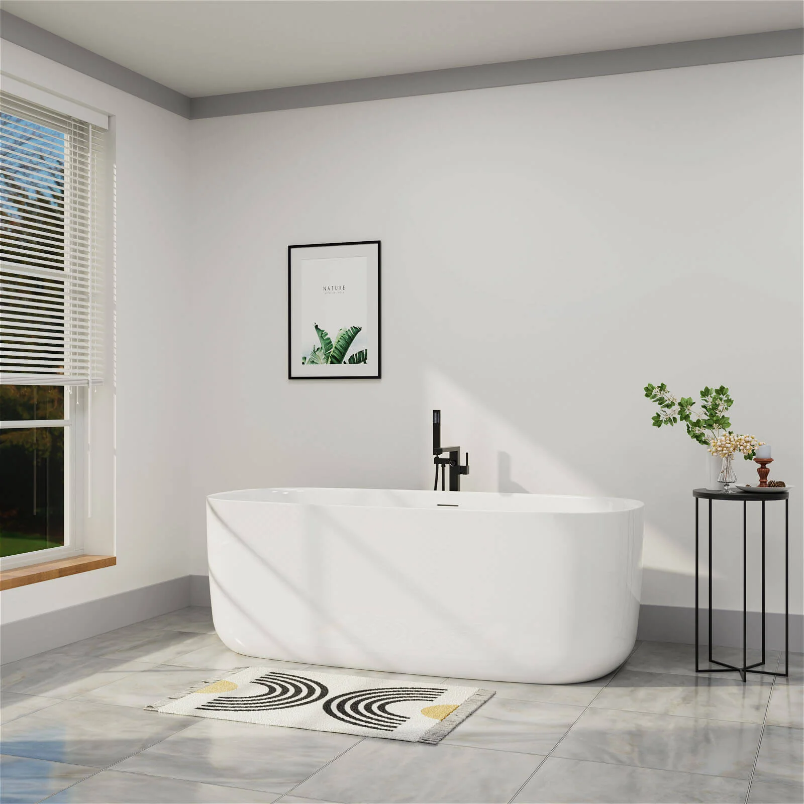 Mokleba 59" Acrylic Freestanding Flatbottom Modern Rectangular Soaking Bathtub - Image 5