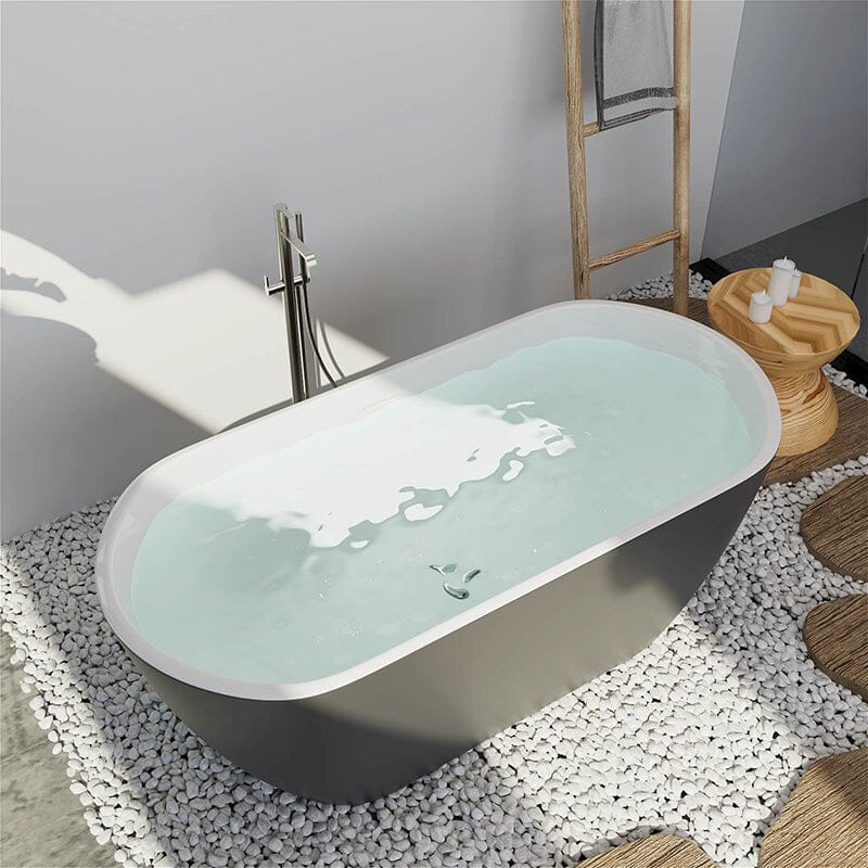Mokleba 59'' Acrylic Freestanding Flatbottom Bathtub Seamless Soaking Stand Alone Tub - Image 14