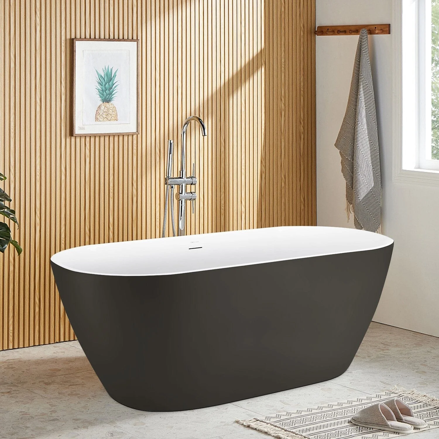 Mokleba 59'' Acrylic Freestanding Flatbottom Bathtub Seamless Soaking Stand Alone Tub - Image 16