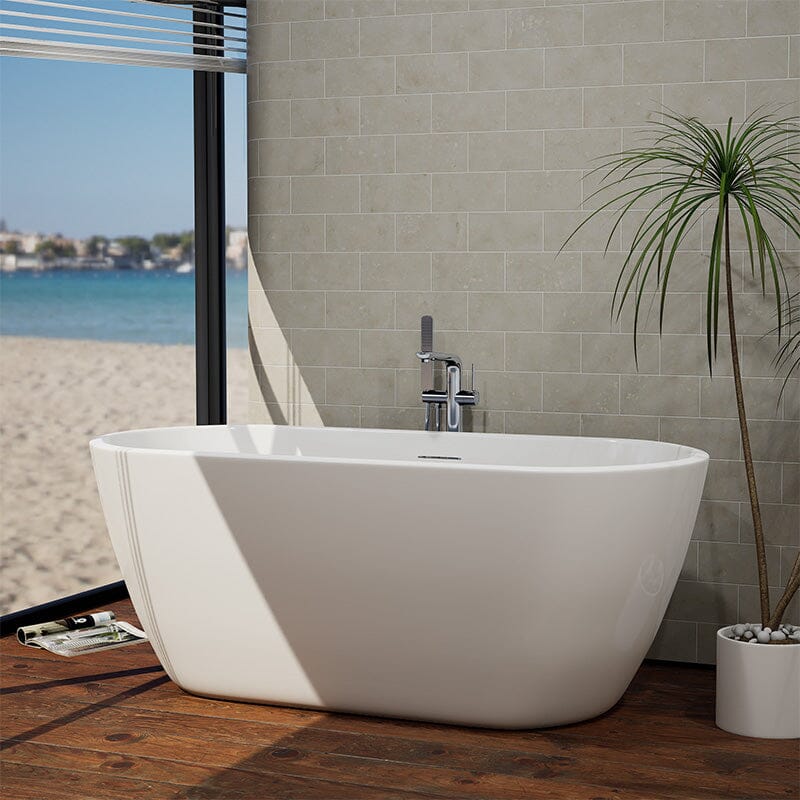 Mokleba 59'' Acrylic Freestanding Flatbottom Bathtub Seamless Soaking Stand Alone Tub - Image 20