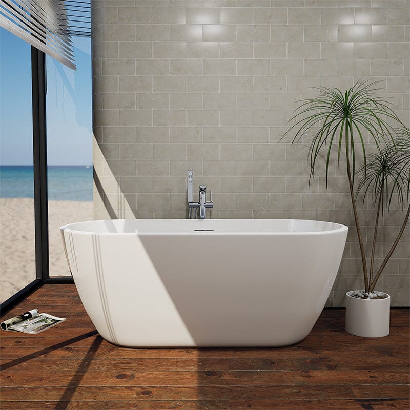 Mokleba 59'' Acrylic Freestanding Flatbottom Bathtub Seamless Soaking Stand Alone Tub - Image 21