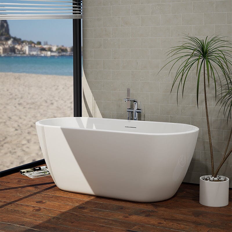 Mokleba 59'' Acrylic Freestanding Flatbottom Bathtub Seamless Soaking Stand Alone Tub - Image 22