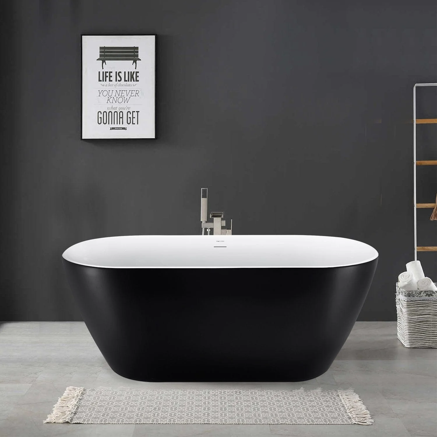 Mokleba 59'' Acrylic Freestanding Flatbottom Bathtub Seamless Soaking Stand Alone Tub - Image 5