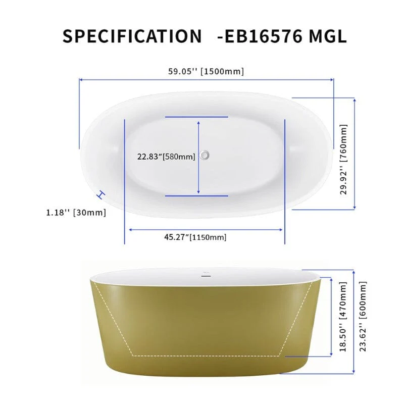 Mokleba 59" Acrylic Modern Bathtub Oval Shape Freestanding Soaking Tub - Image 27