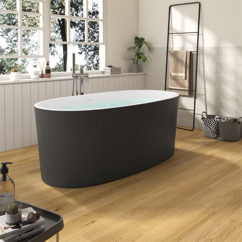Mokleba 59" Acrylic Modern Bathtub Oval Shape Freestanding Soaking Tub - Image 3