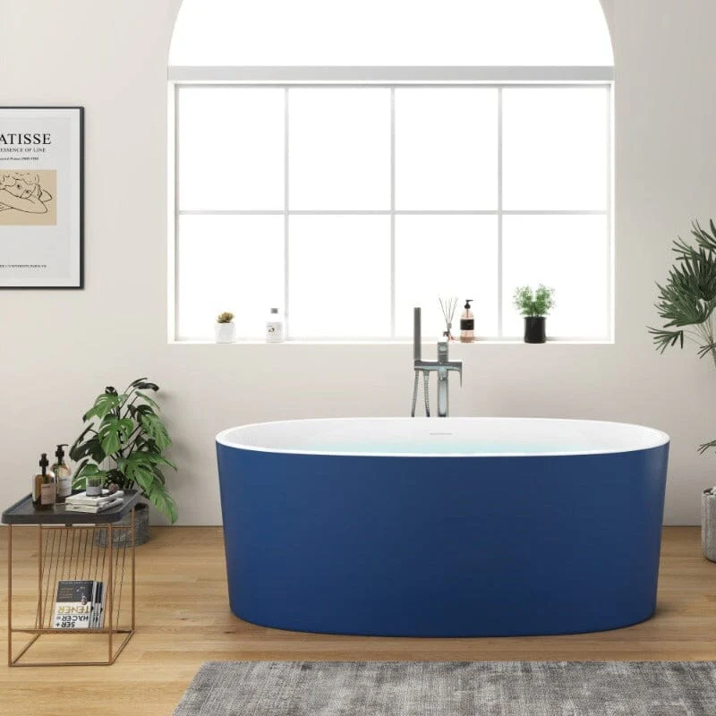 Mokleba 59" Acrylic Modern Bathtub Oval Shape Freestanding Soaking Tub - Image 32