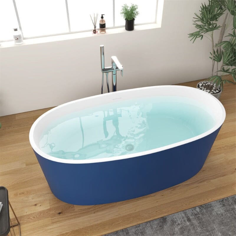 Mokleba 59" Acrylic Modern Bathtub Oval Shape Freestanding Soaking Tub - Image 33
