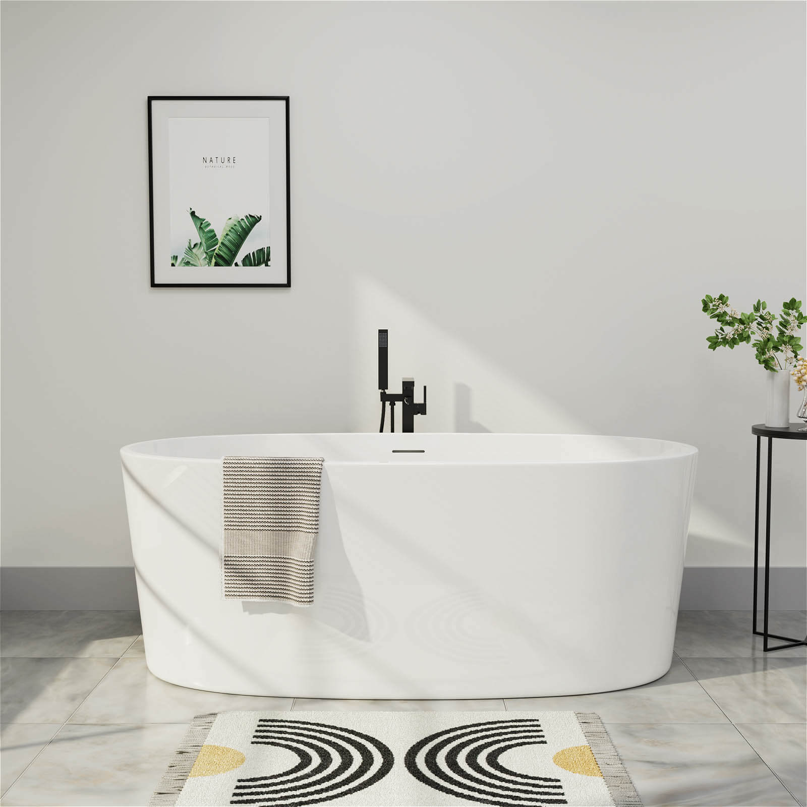 Mokleba 59" Acrylic Modern Bathtub Oval Shape Freestanding Soaking Tub - Image 9