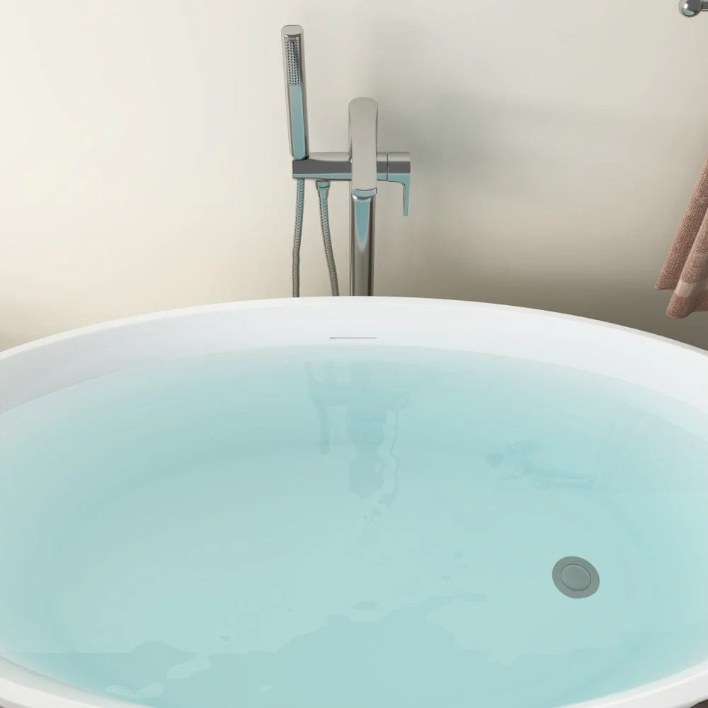 Mokleba 59" Acrylic Oval Shape Freestanding Soaking Bathtub with Overflow - Image 11