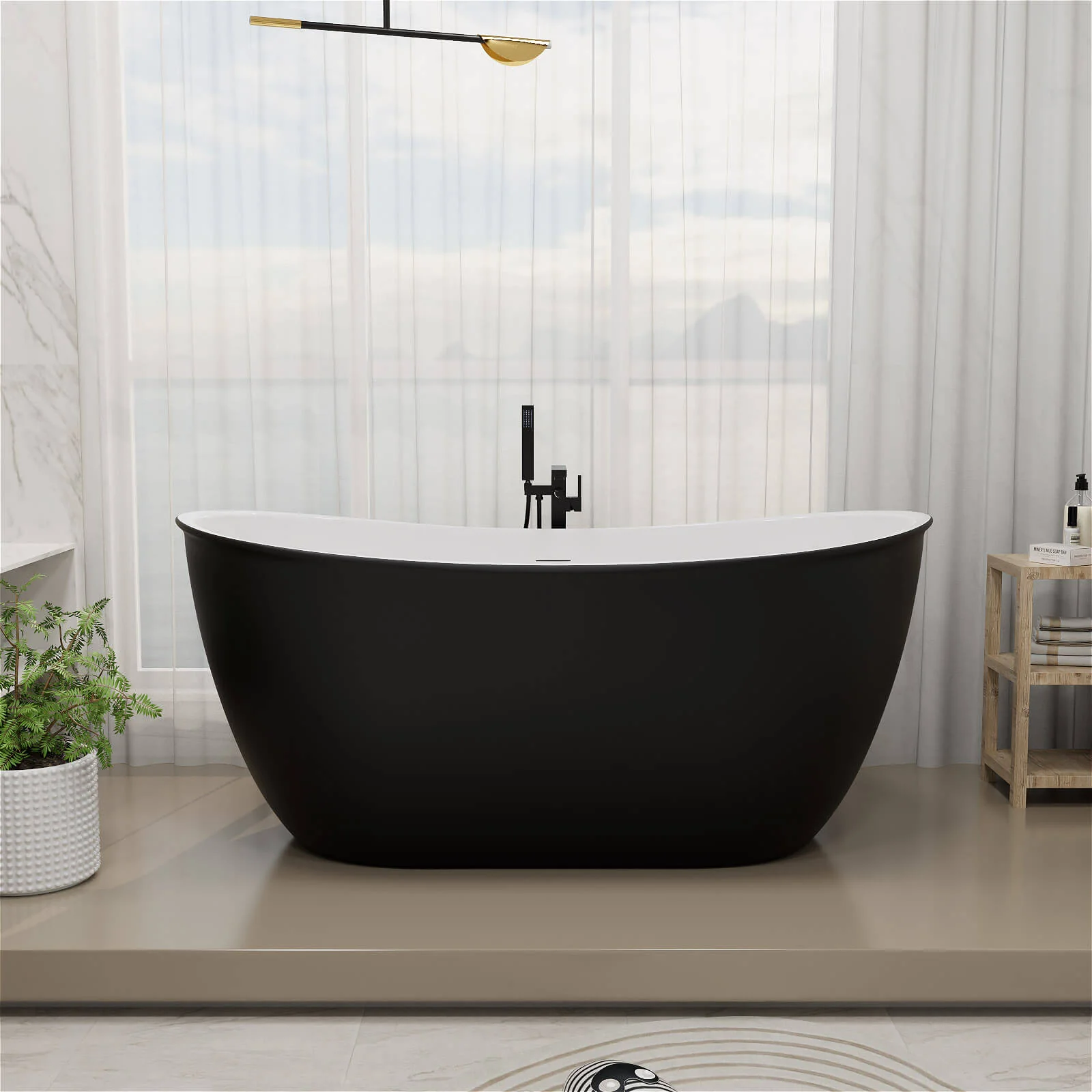Mokleba 59" Acrylic Double Slipper Freestanding Bathtub Deep Soaking Tub - Image 15