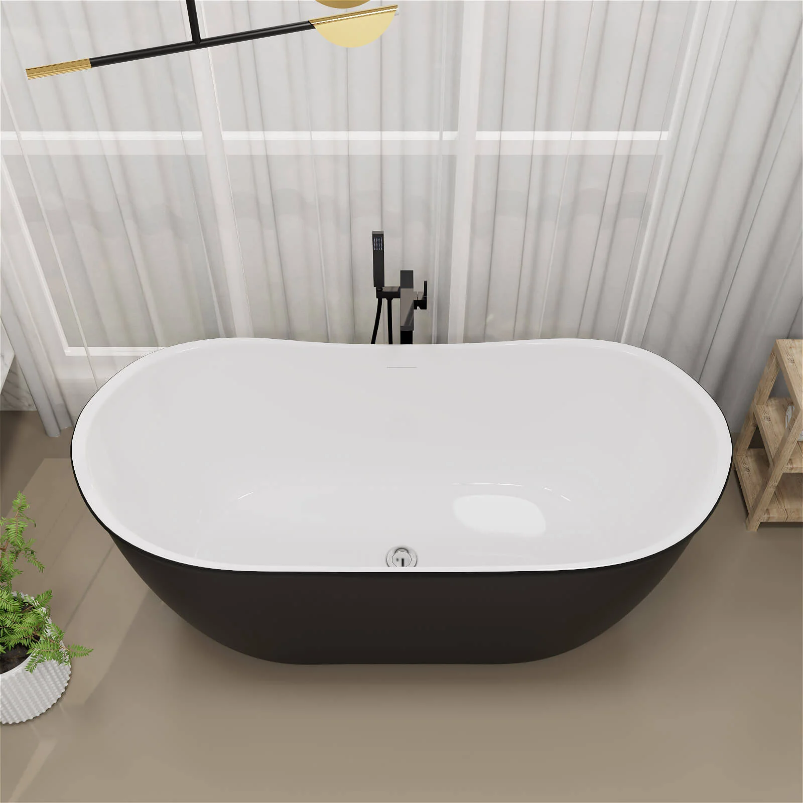 Mokleba 59" Acrylic Double Slipper Freestanding Bathtub Deep Soaking Tub - Image 17