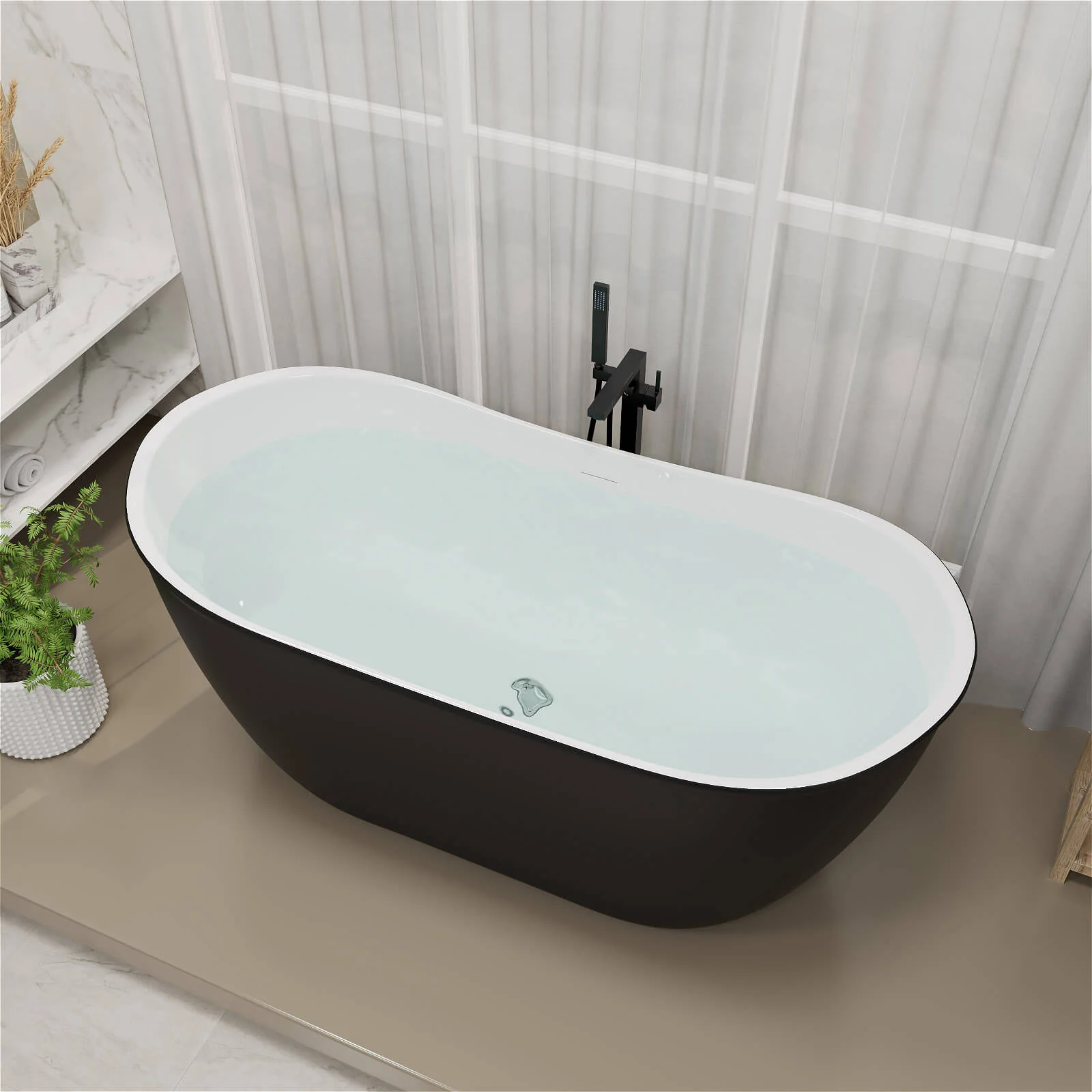 Mokleba 59" Acrylic Double Slipper Freestanding Bathtub Deep Soaking Tub - Image 18