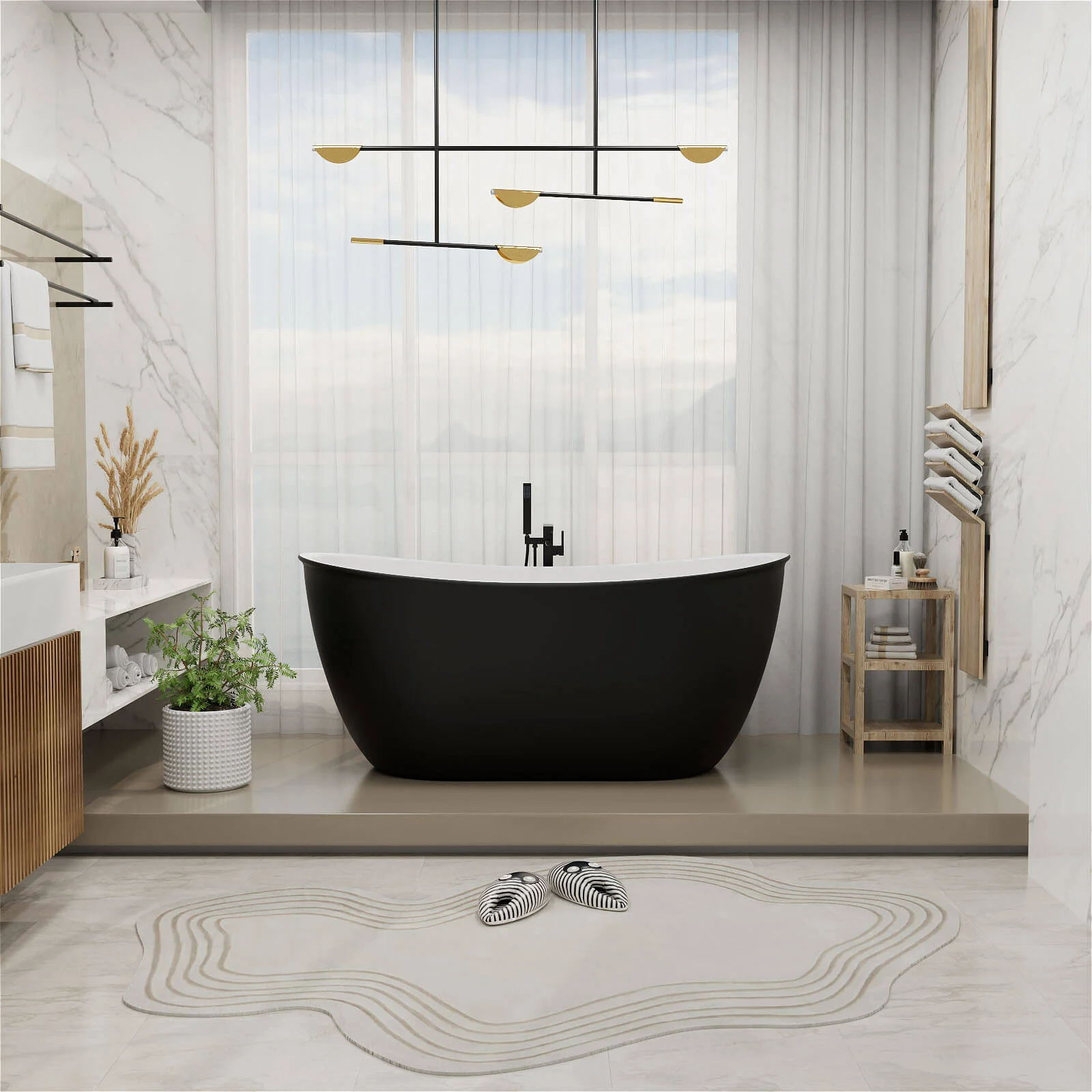 Mokleba 59" Acrylic Double Slipper Freestanding Bathtub Deep Soaking Tub - Image 19