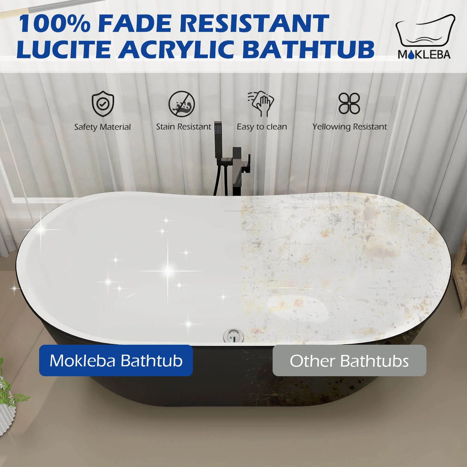 Mokleba 59" Acrylic Double Slipper Freestanding Bathtub Deep Soaking Tub - Image 23