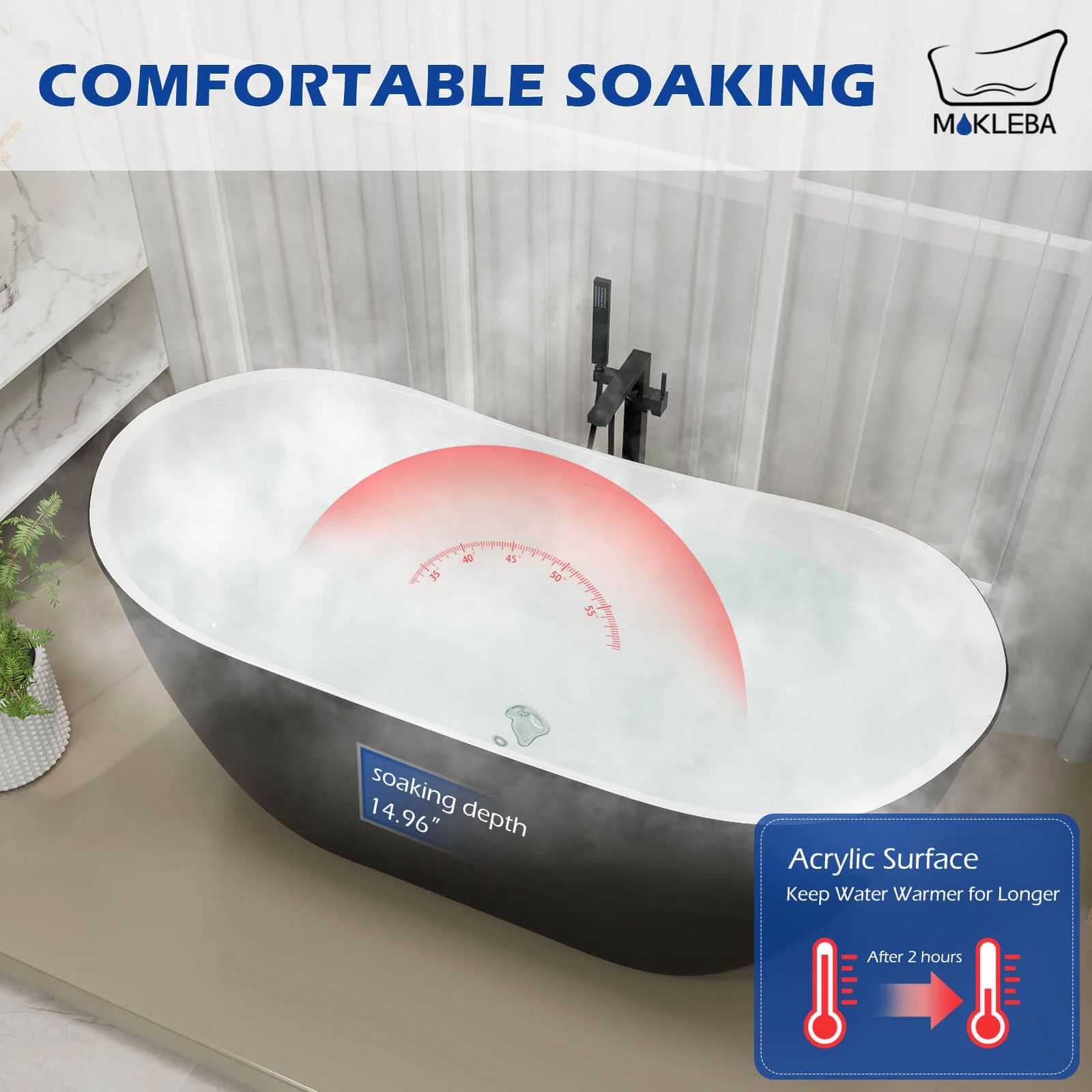Mokleba 59" Acrylic Double Slipper Freestanding Bathtub Deep Soaking Tub - Image 24