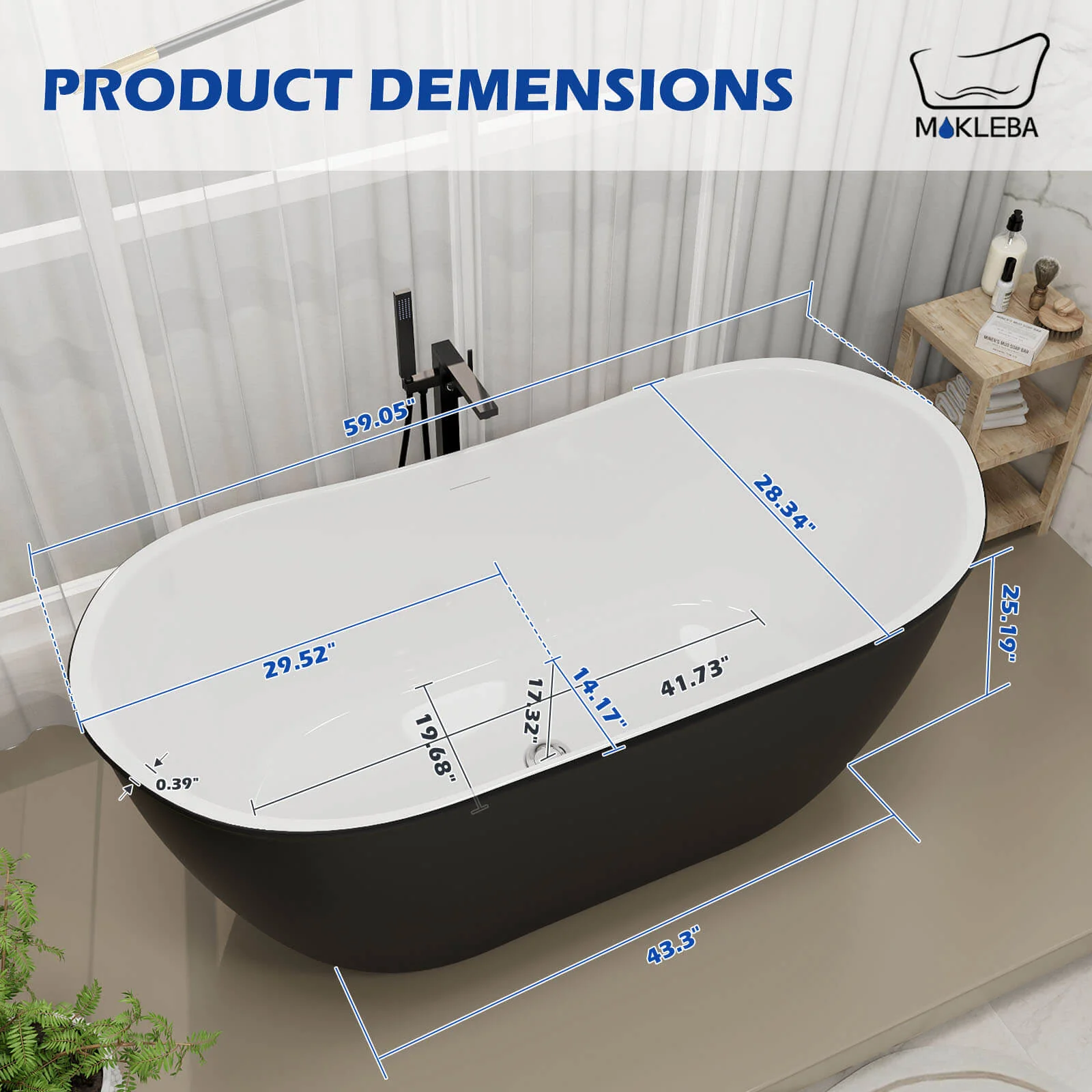 Mokleba 59" Acrylic Double Slipper Freestanding Bathtub Deep Soaking Tub - Image 25