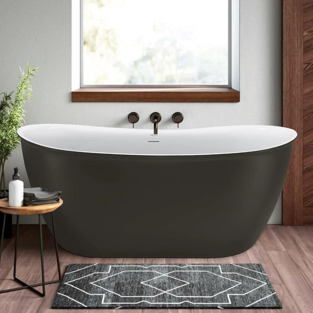 Mokleba 59" Acrylic Double Slipper Freestanding Bathtub Deep Soaking Tub - Image 28