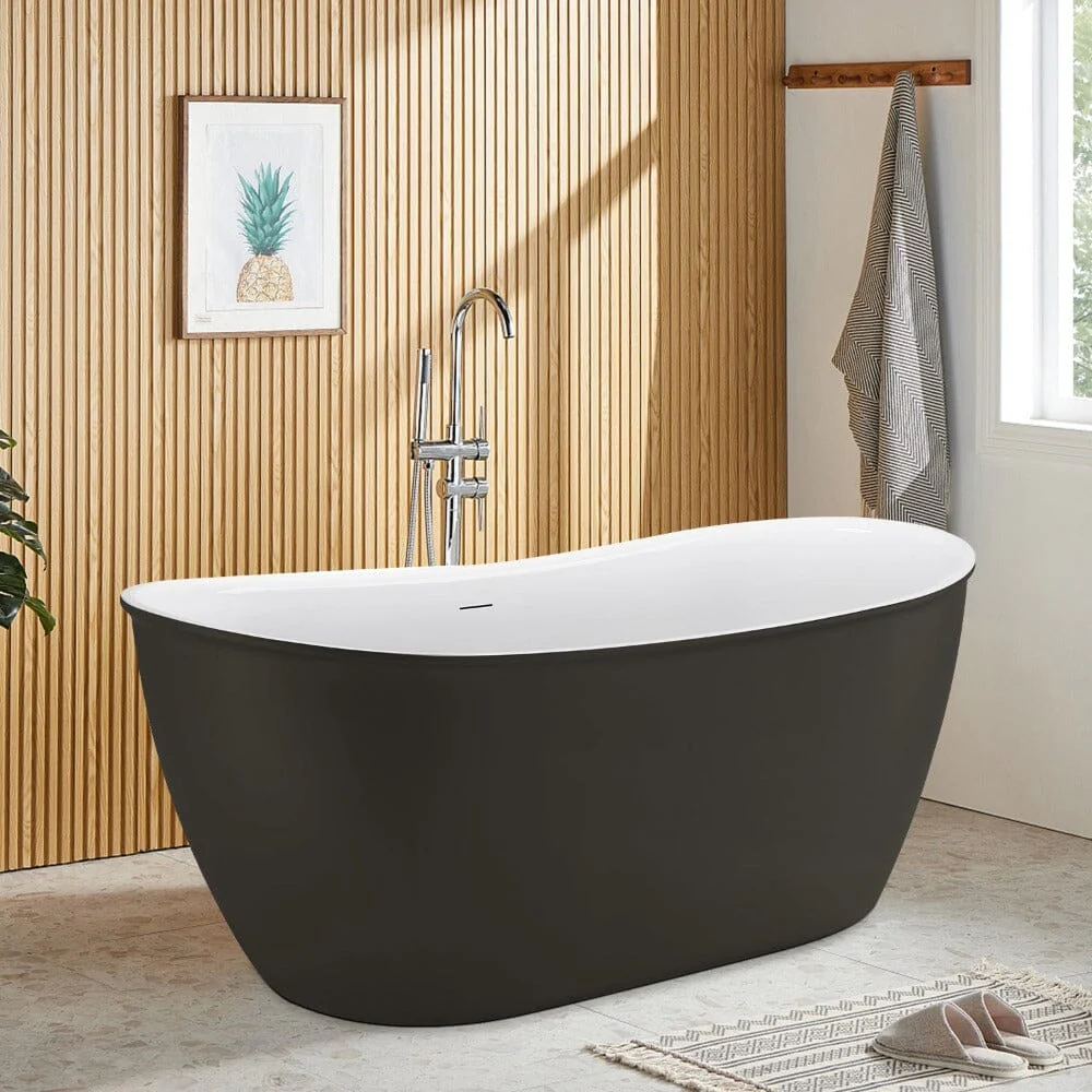 Mokleba 59" Acrylic Double Slipper Freestanding Bathtub Deep Soaking Tub - Image 29
