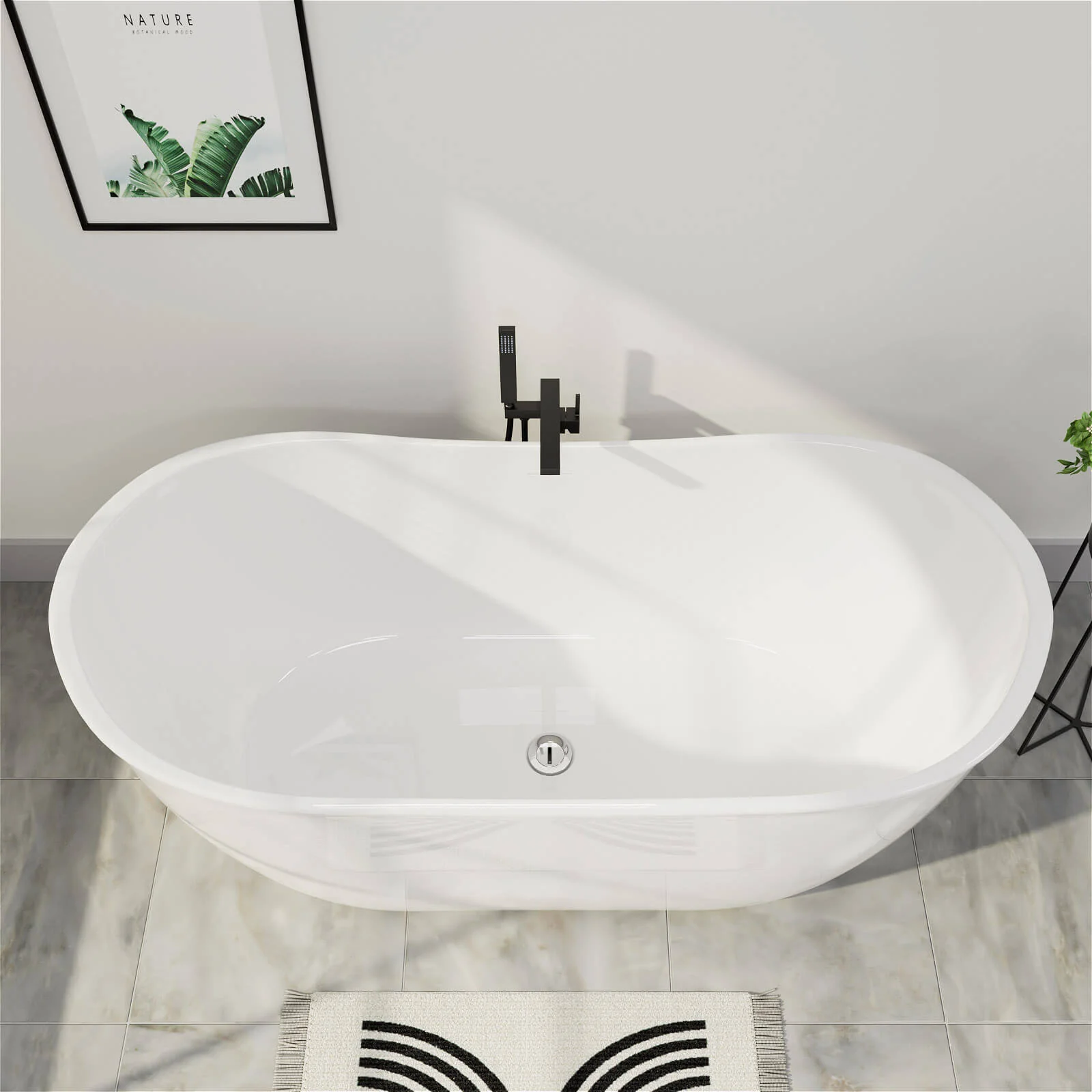 Mokleba 59" Acrylic Double Slipper Freestanding Bathtub Deep Soaking Tub - Image 3