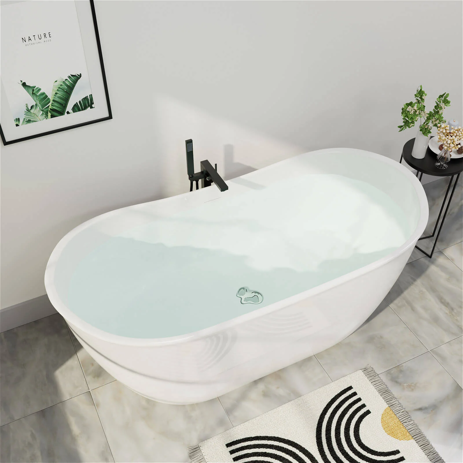 Mokleba 59" Acrylic Double Slipper Freestanding Bathtub Deep Soaking Tub - Image 4