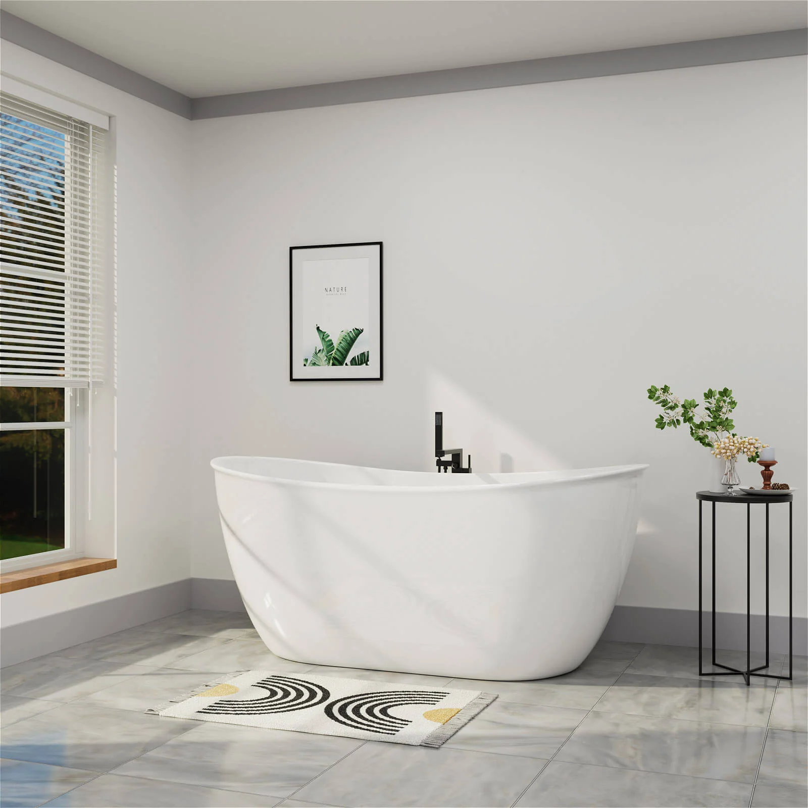 Mokleba 59" Acrylic Double Slipper Freestanding Bathtub Deep Soaking Tub - Image 5