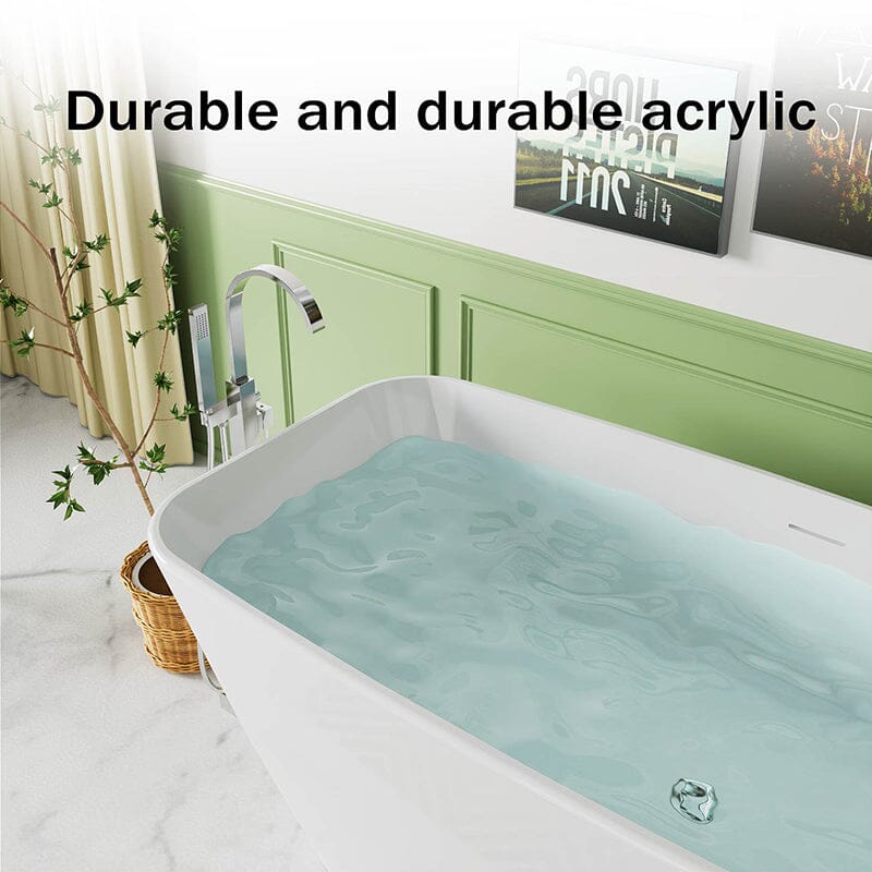 Mokleba 59" Acrylic Tub Rectangle Freestanding Soaking Bathtub - Image 10