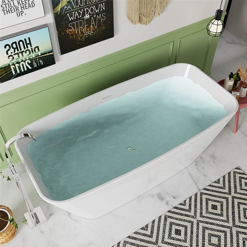 Mokleba 59" Acrylic Tub Rectangle Freestanding Soaking Bathtub - Image 3