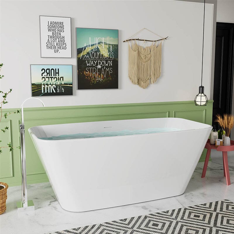 Mokleba 59" Acrylic Tub Rectangle Freestanding Soaking Bathtub - Image 4