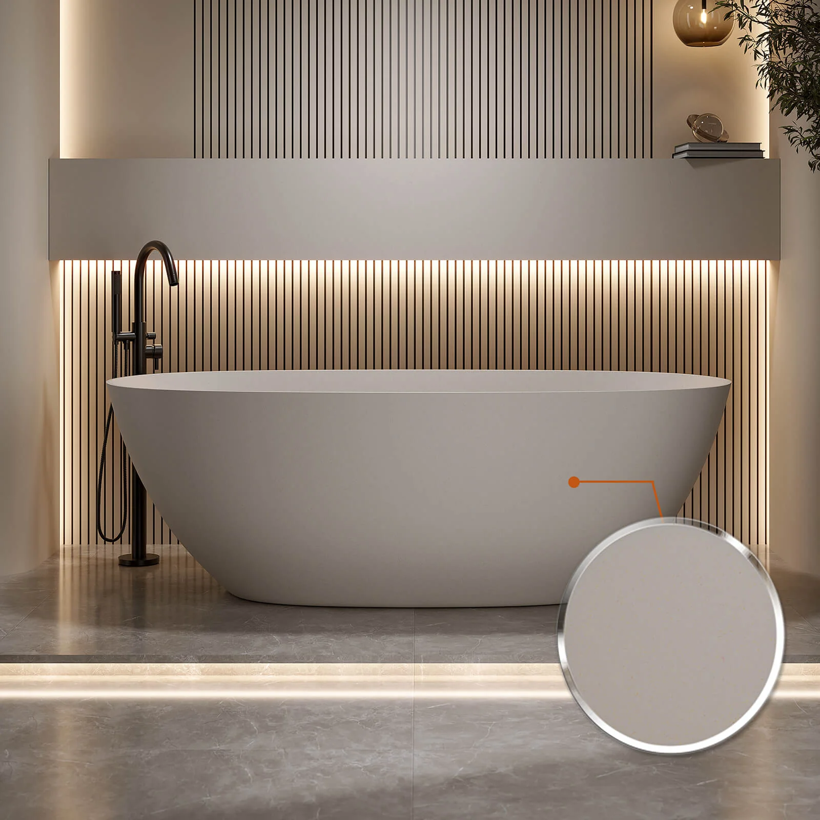 59" Beige Seamless Solid Surface Bathtub - Image 5