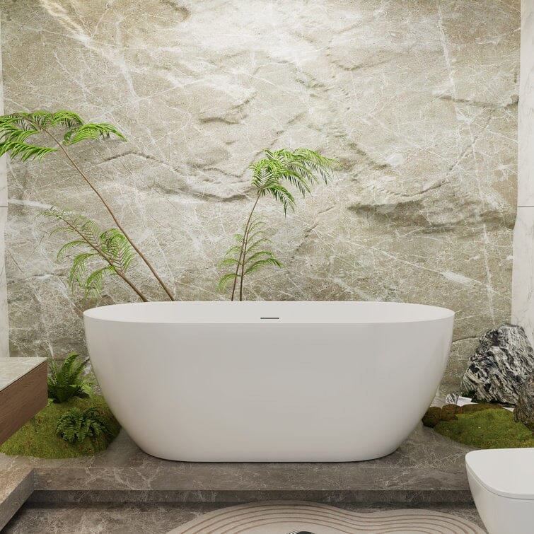 Mokleba 59" Center Drain Freestanding Soaking Bathtub - Image 3