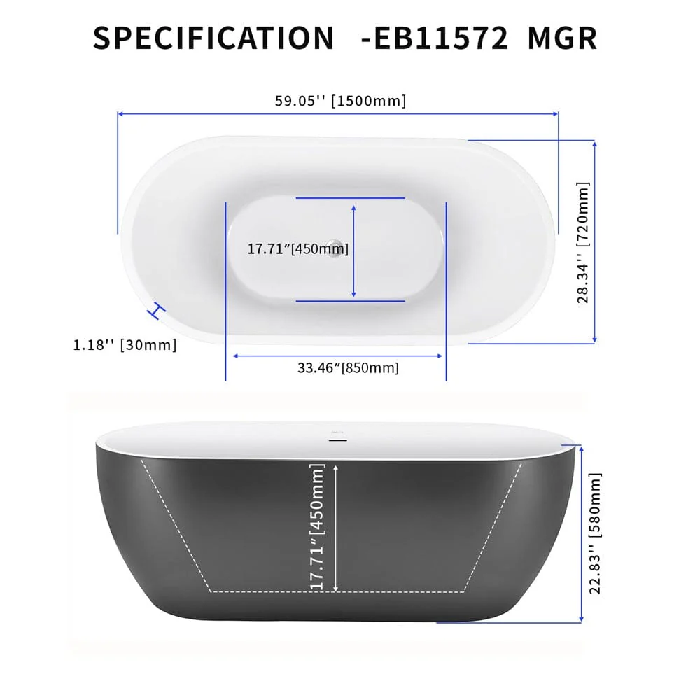Mokleba 59" Center Drain Freestanding Soaking Bathtub - Image 39