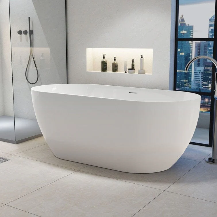 Mokleba 59" Center Drain Freestanding Soaking Bathtub - Image 4