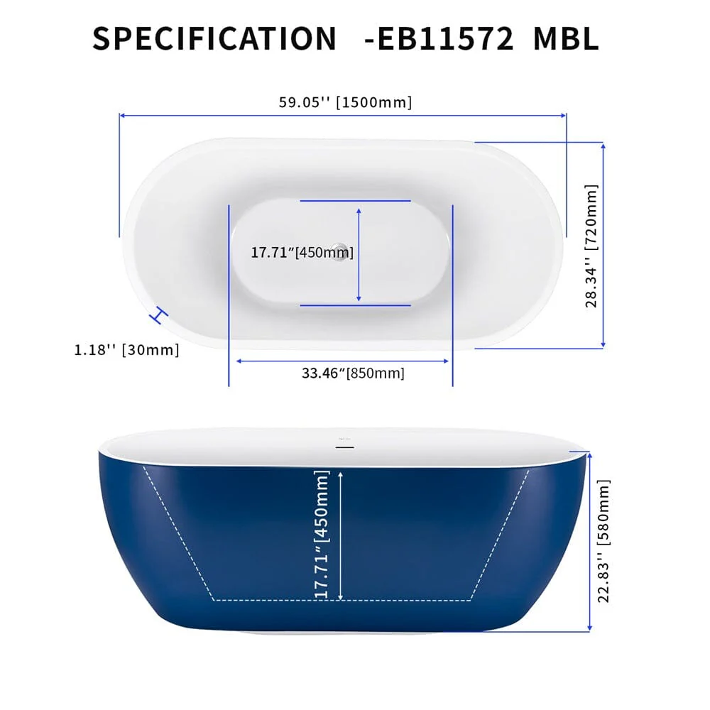Mokleba 59" Center Drain Freestanding Soaking Bathtub - Image 45