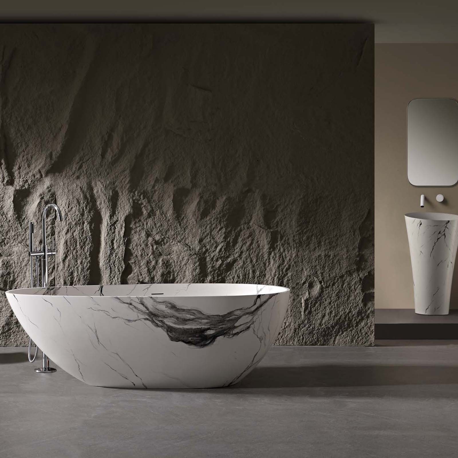59" Oriental Style Freestanding Tub – Luxury Solid Surface Bathtub with Ink-Wash Finish - Image 3