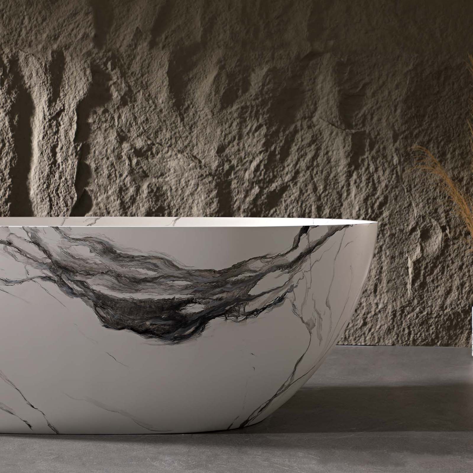 59" Oriental Style Freestanding Tub – Luxury Solid Surface Bathtub with Ink-Wash Finish - Image 4