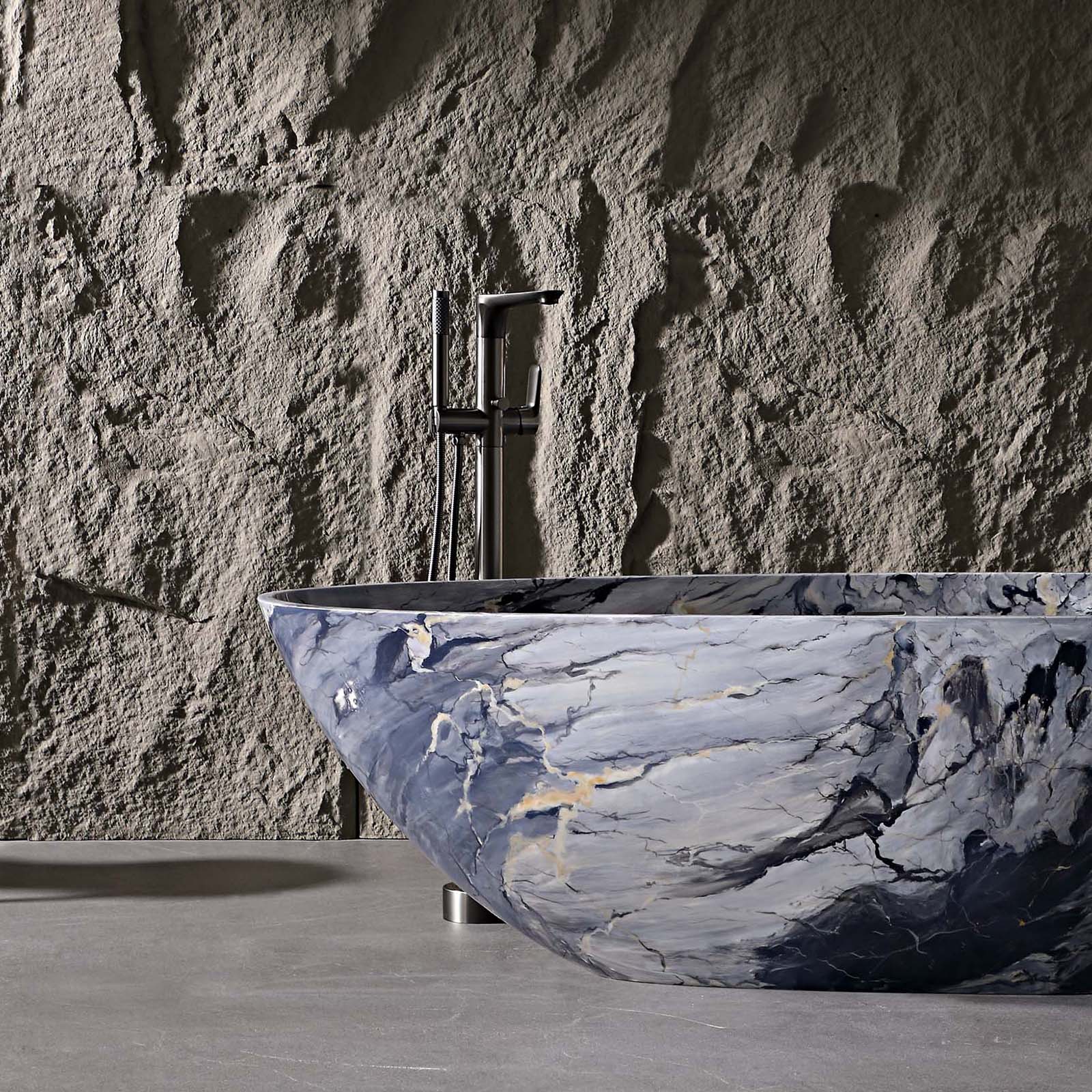59" Luxury Freestanding Marble-Look Bathtub - Image 4