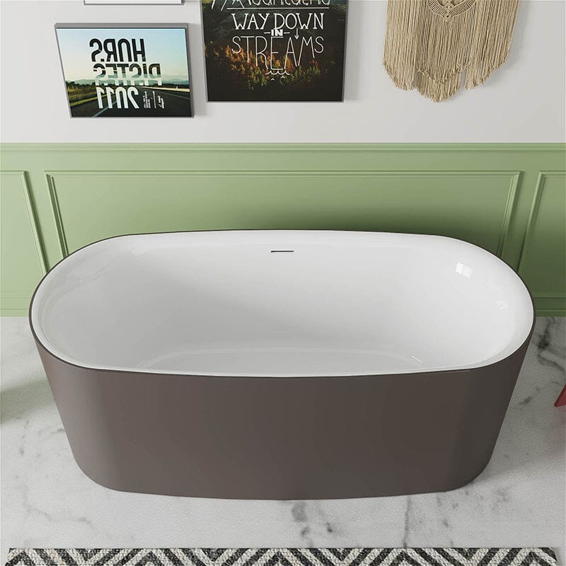 59" Oval Solid Surface Brown Soaking Bathtub, Non-toxic, Crack-resistant, Household Chemicals-Resistant - Image 3
